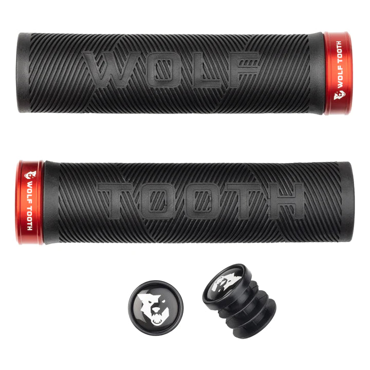 commuter impact-resistant grips-Soft trail mask-Wolf Tooth Echo Lock-On MTB Grips – Black-Red