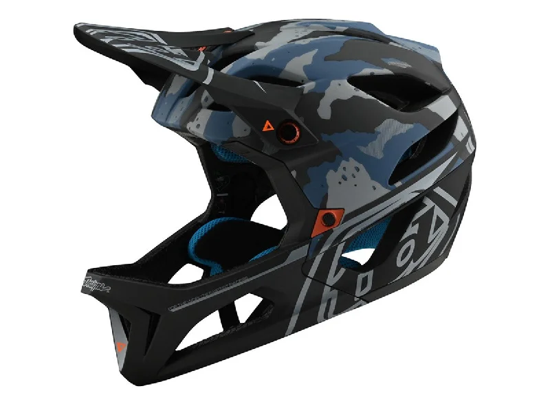 Cooling gravel gloves-Bicycle helmet score complete-Troy Lee Designs Stage Full Face Helmet - Camo - Light Blue - 2020