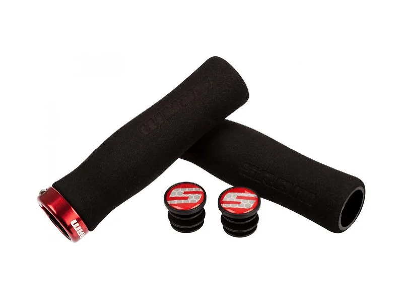 twist-resistant Kevlar grips-Soft trail straps-SRAM Contour Foam Locking MTB Grips - Black-Red