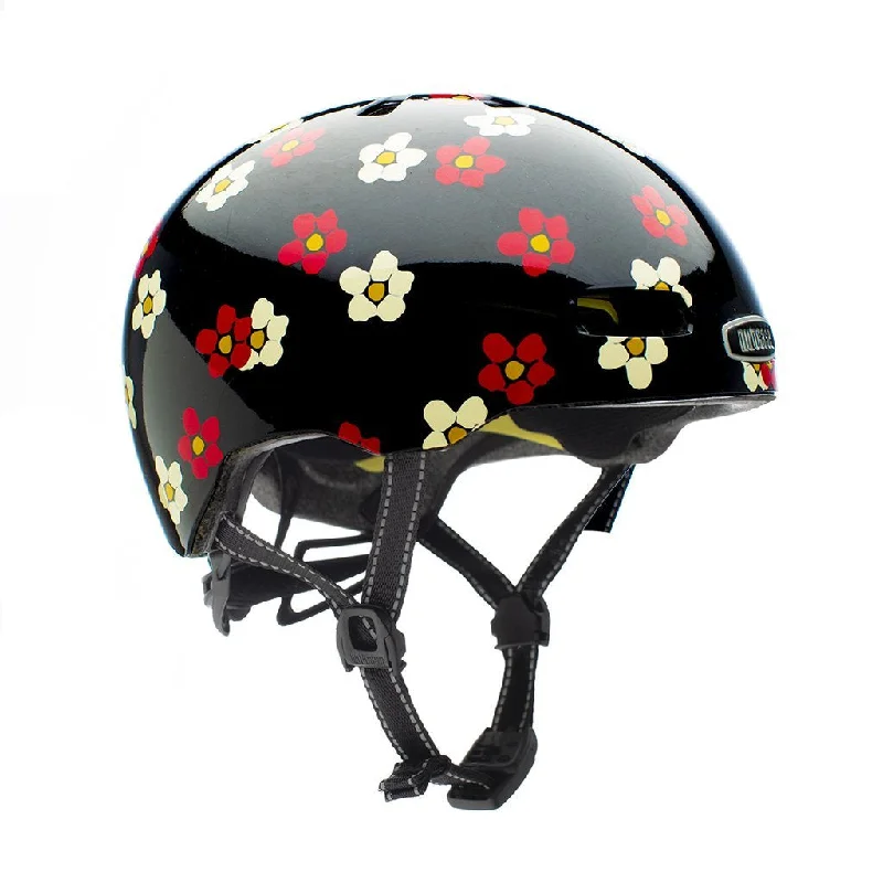 Neon-trimmed safety vest-Bicycle helmet eye stripe-Nutcase Street MIPS Helmet - Fun Flor-All Gloss