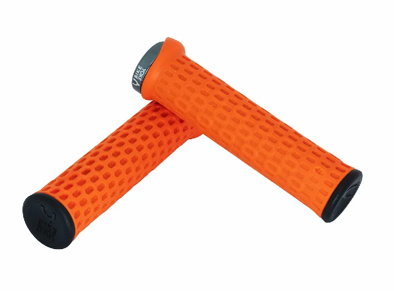 neon embossed bicycle grips-Flexible MTB knee guards-Bike Yoke Grippy Lock On Grips - Orange