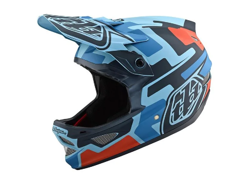 Durable trail jacket-Bicycle helmet suit link-Troy Lee Designs D3 Fiberlite Full Face Helmet - Speedcode - Blue-Black