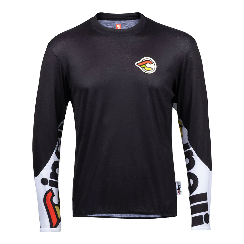 Elastic trail base layer-cycling clothing with neat profile-T-Shirt maniche lunghe Cinelli Gravel - Nero