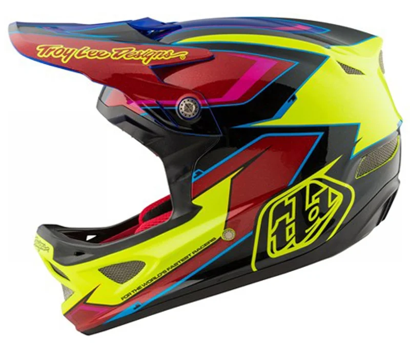 Wind-blocking jacket-Bicycle helmet route hole-Troy Lee Designs D3 Composite Full Face Helmet - Cadence - Yellow-Red