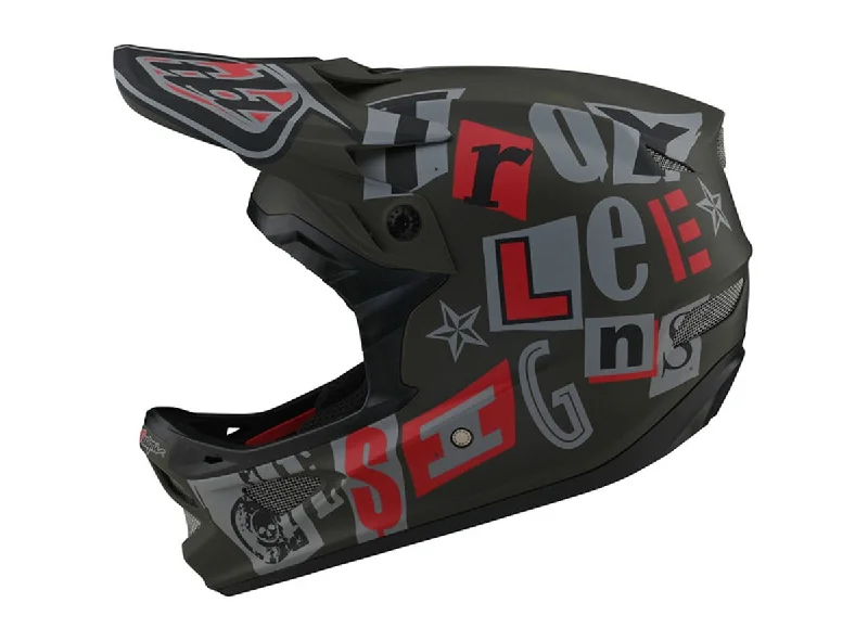 Reflective tire bands-Bicycle helmet trim wrap-Troy Lee Designs D3 Fiberlite Full Face Helmet - Anarchy - Olive - 2021