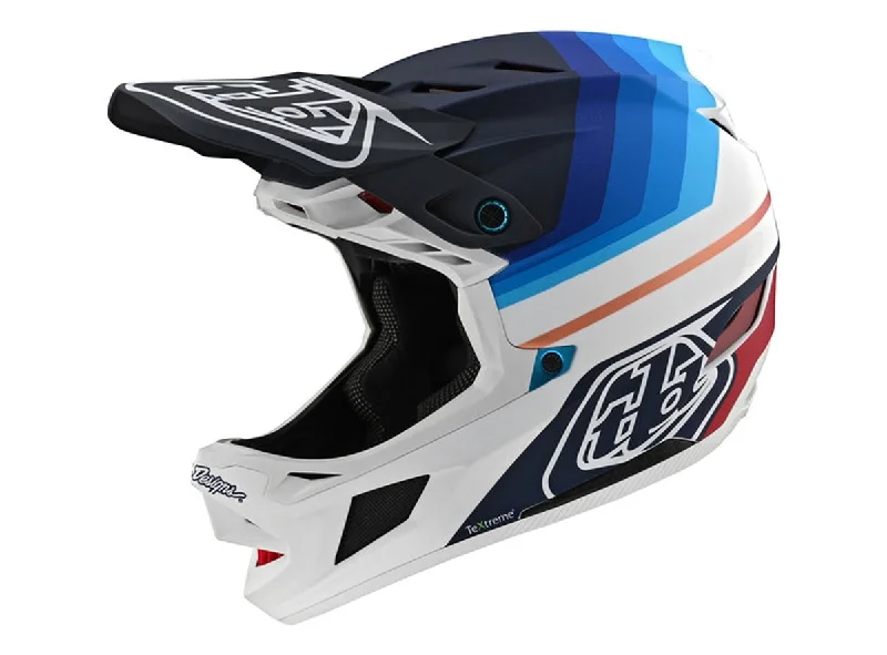 Sleek trail jacket-Bicycle helmet lid view-Troy Lee Designs D4 Carbon Full Face Helmet - Mirage - Navy-White - 2020