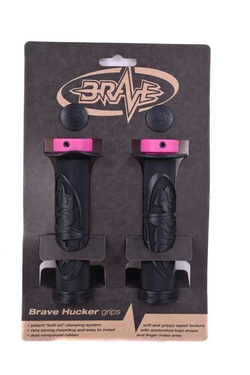 textured ombre grips-Soft trail jersey-BRAVE 'HUCKER’ HANDLEBAR GRIPS LOCK-ON 22.2mm BLACK WITH PINK LOCK RINGS 65% OFF