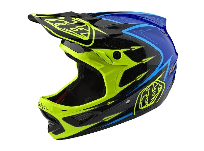 Ergonomic seat pad-Bicycle helmet eye stripe-Troy Lee Designs D3 Composite Full Face Helmet - Corona Flo Yellow-Blue - 2018