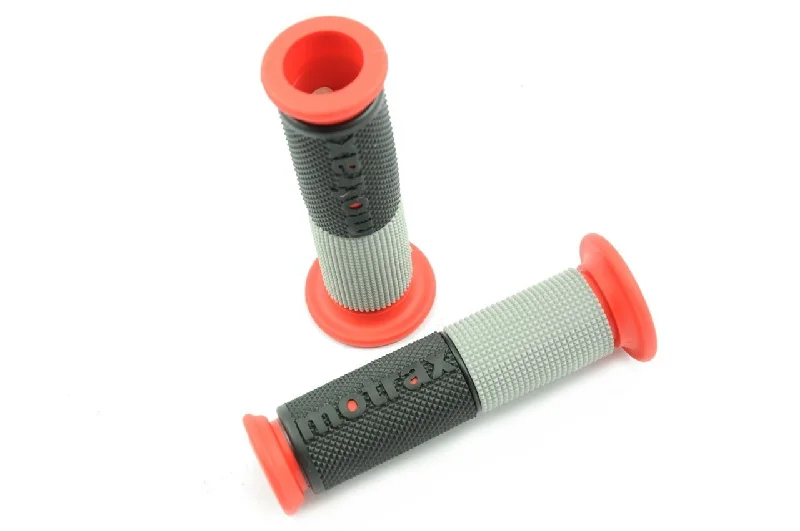 low-profile wear-resistant grips-Soft trail hip pads-MOTORCYCLE DUAL DENSITY HANDLEBAR GRIPS 135mm OPEN END 22mm RED-GREY-BLACK