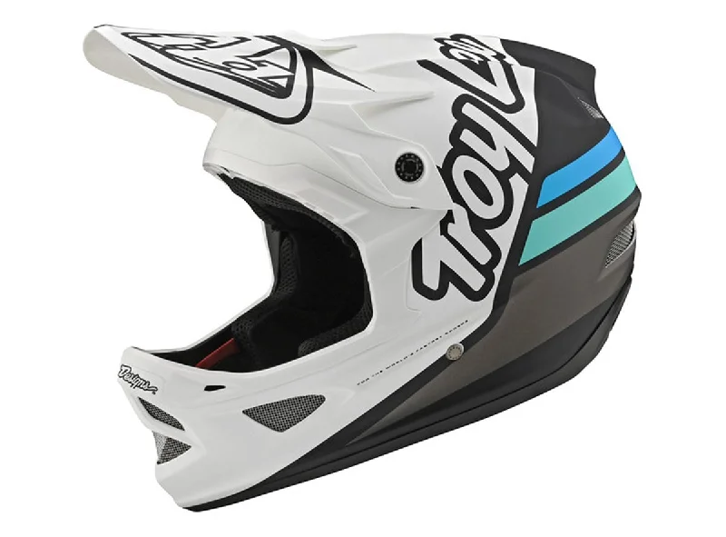 Neon helmet trim-Bicycle helmet shroud garb-Troy Lee Designs D3 Fiberlite Full Face Helmet - Silhouette - White-Navy - 2020