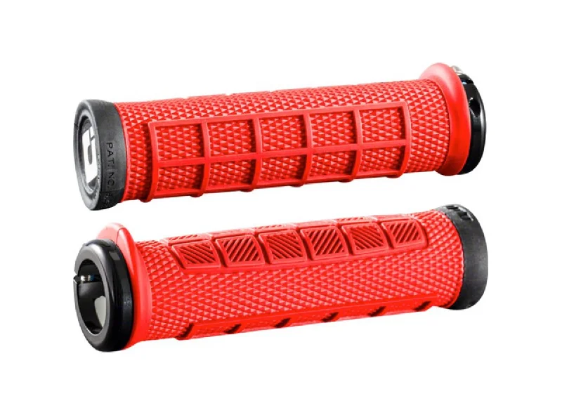 breathable discreet bicycle grips-Tough trail knee pads-ODI Elite Pro Lock-On Bonus Pack MTB Grips - Red-Black