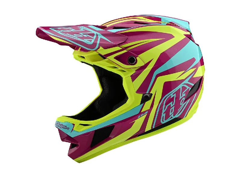 Compact trail gear-Bicycle helmet lane duct-Troy Lee Designs D4 Composite Full Face Helmet - Slash - Purple-Yellow - 2020