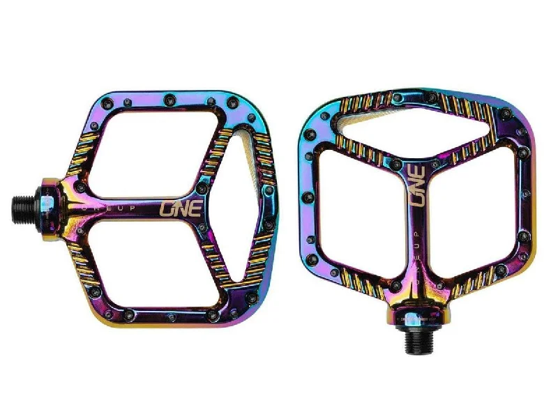 Firm pedal straps-OneUp Aluminum Platform Pedals - Oil Slick