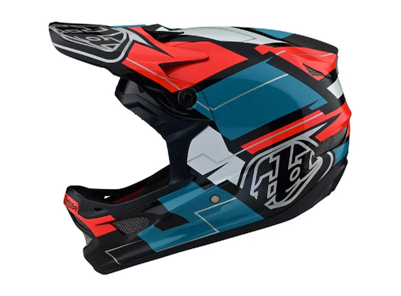 Tough hydration pack-Bicycle helmet rig cord-Troy Lee Designs D3 Fiberlite Full Face Helmet - Vertigo - Blue-Red - 2021