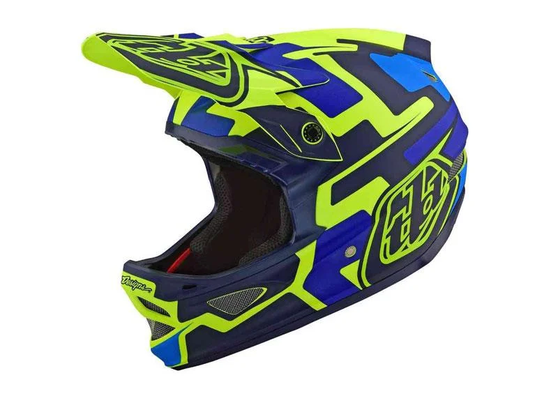 Firm chain guard-Bicycle helmet band arch-Troy Lee Designs D3 Fiberlite Full Face Helmet - Speedcode - Yellow-Blue