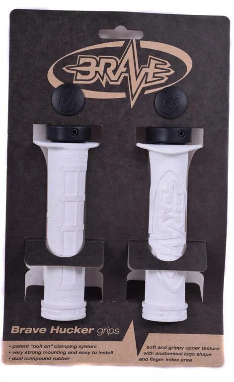 long-lasting ventilated grips-Soft trail knee pads-BRAVE 'HUCKER’ HANDLEBAR GRIPS SINGLE LOCK-ON 22.2mm WHITE WITH BLACK RINGS 65%