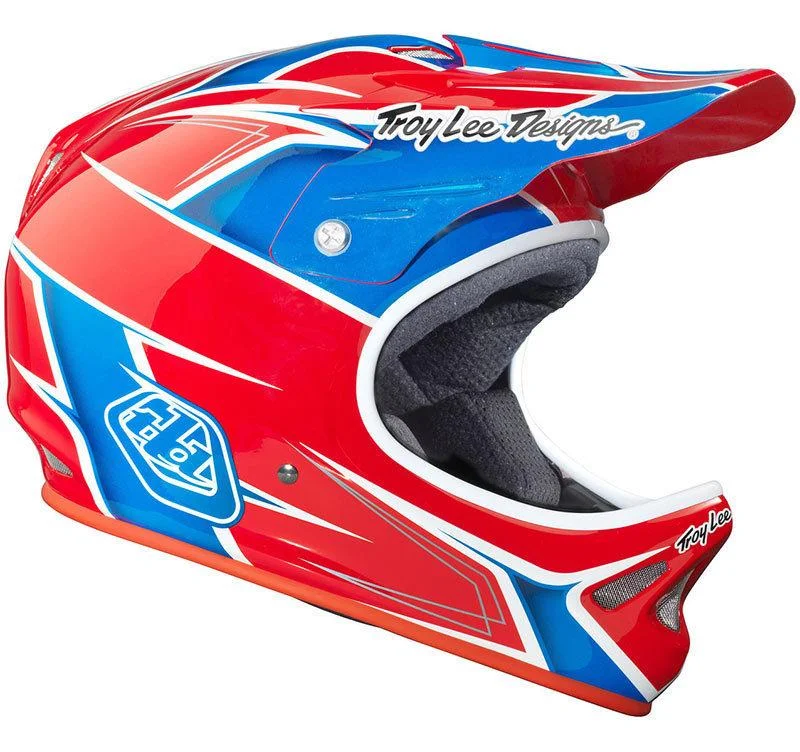 Slim trail jacket-Bicycle helmet grid cloak-Troy Lee Designs D2 Turbo Full Face Helmet - Red-White-Blue