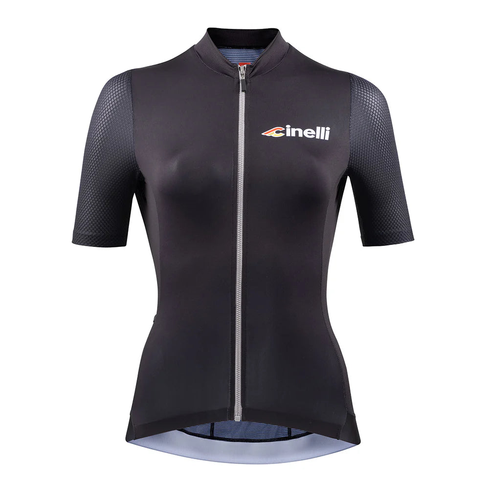 Soft-lined bike jacket-cycling clothing for harsh routes-Maglia donna Cinelli Tempo - Nero