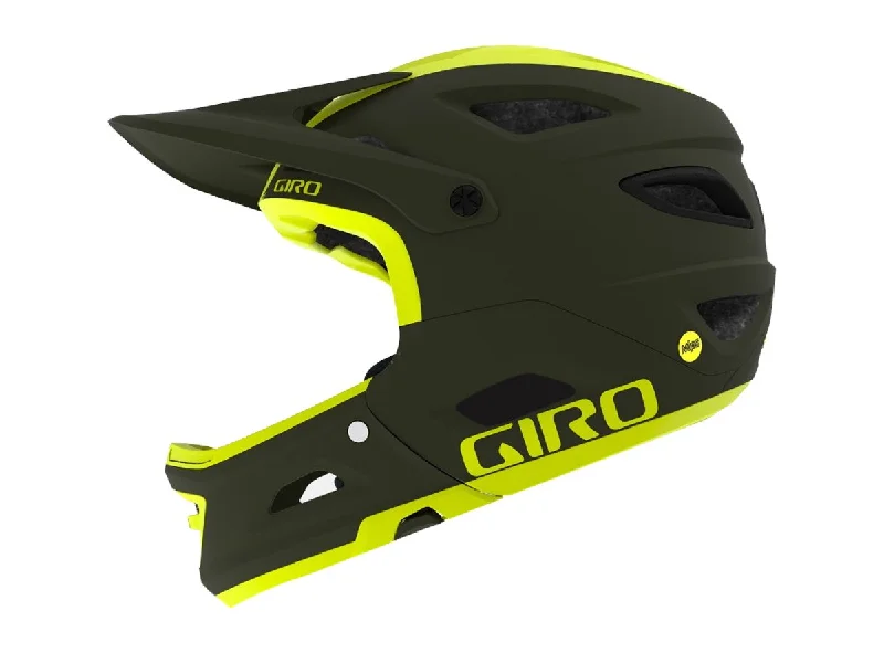 Tough trail gloves-Bicycle helmet layer kit-Giro Switchblade MIPS Full Face Helmet - Matt Olive-Citron - 2019