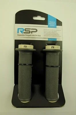 premium retro grips-Sleek trail gloves-RSP GREY & WHITE SLOPESTYLE FLANGED LOCK ON HANDLEBAR GRIPS 48mm END PLUGS 60%